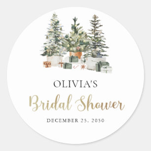 Christmas Tree And Gifts Bridal Shower Classic Round Sticker