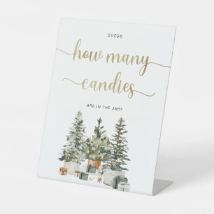 Christmas Tree And Gifts Guess How Many Candies Pedestal Sign