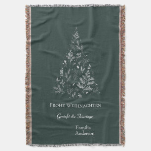 Christmas Tree and Greetings on Green Throw Blanket
