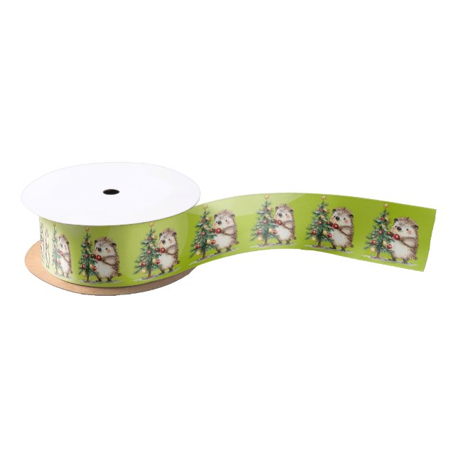 Christmas Tree and Hedgehog Satin Ribbon (Spool)
