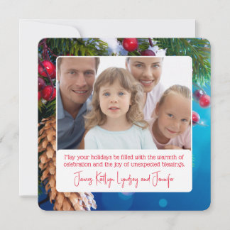Christmas Tree and Holly Customisable Family Photo Holiday Card