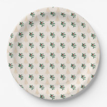Christmas tree and Holly in Cream Paper Plates