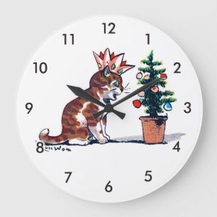Christmas Tree and Kitten, Louis Wain Large Clock