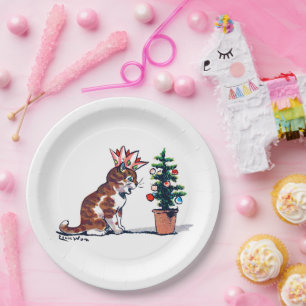 Christmas Tree and Kitten, Louis Wain Paper Plate