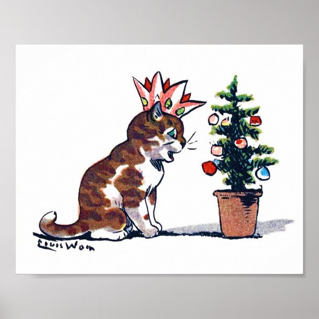 Christmas Tree and Kitten, Louis Wain Poster (Front)