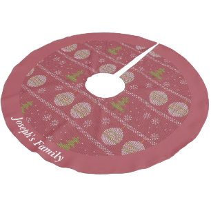 Christmas tree and ornament woven red brushed polyester tree skirt