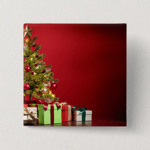 Christmas Tree and Parcels 15 Cm Square Badge