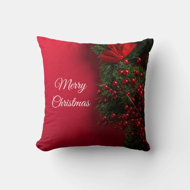 Christmas Tree And Red Berries Cushion (Front)