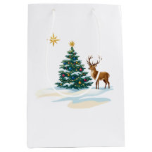 Christmas Tree and Reindeer in Snow