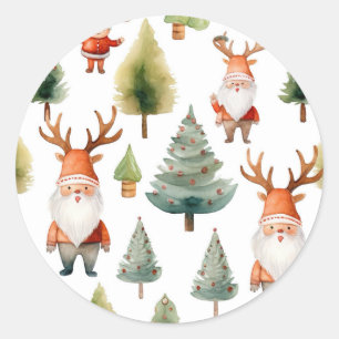 Christmas Tree and Santa Claus in Watercolors Classic Round Sticker