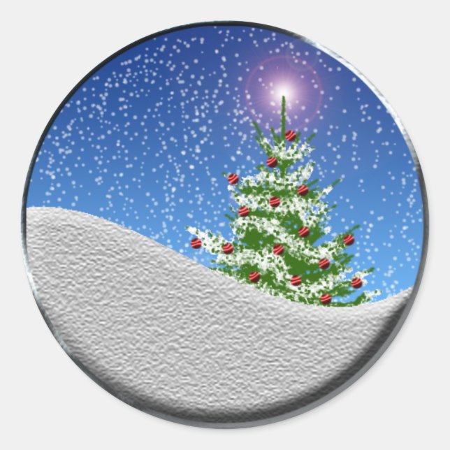 Christmas Tree And Snowfall Holiday Sticker (Front)