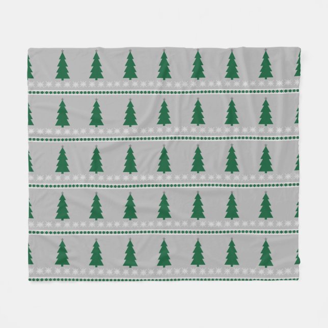 Christmas Tree and Snowflakes Pattern, Fleece Blanket (Front (Horizontal))