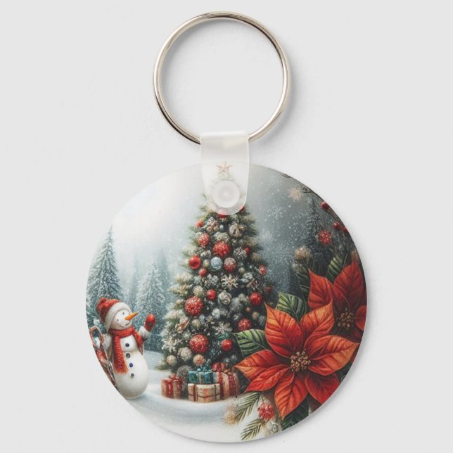 Christmas Tree And Snowman Key Ring (Back)