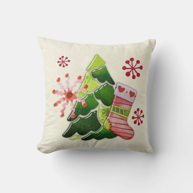 Christmas Tree and Stocking Whimsey Cushion (Front)