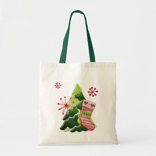 Christmas Tree and Stocking Whimsey Tote Bag (Front)
