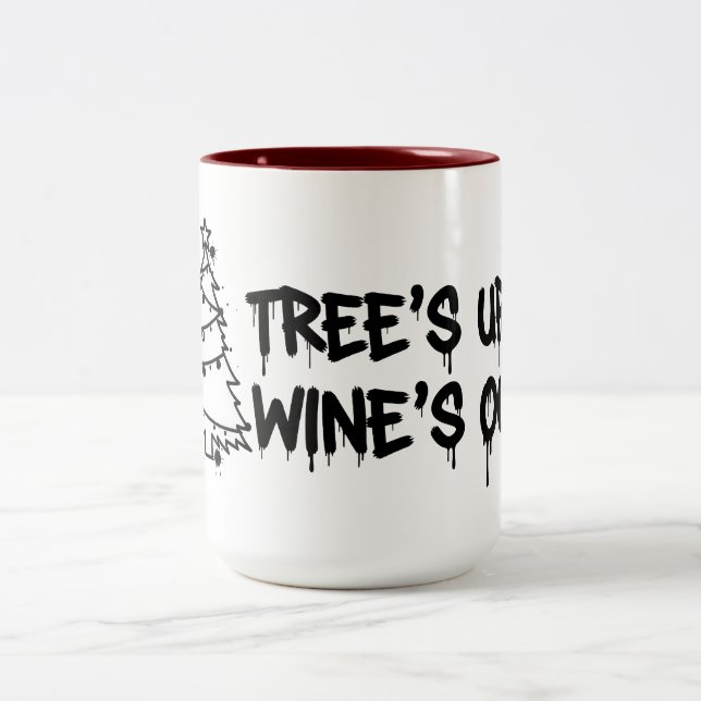 Christmas Tree and Wine Design Two-Tone Coffee Mug (Center)