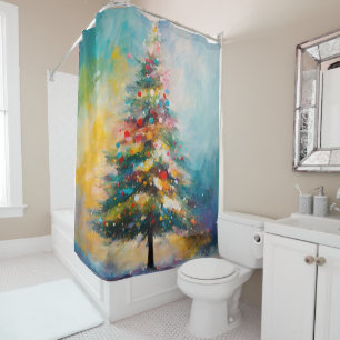 Christmas Tree Art in Abstract Oil and Pastels Shower Curtain