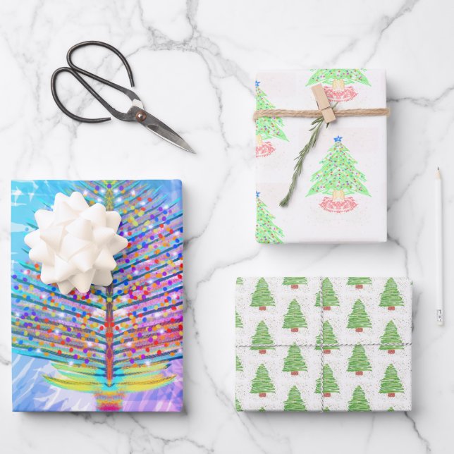 Christmas Tree Art Wrapping Paper Sheet (Front)