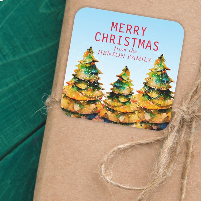 Christmas Tree Artistic Watercolor Family  Square Sticker (Creator Uploaded)