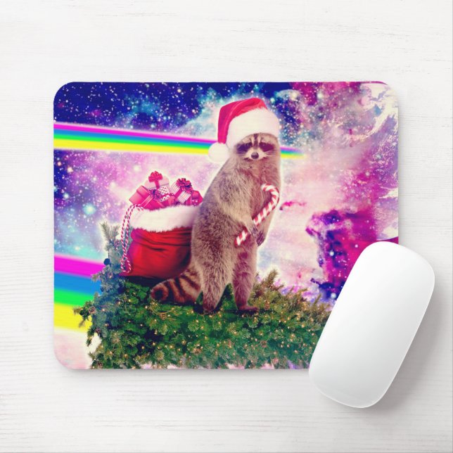 Christmas Tree Astro Racoon Mouse Pad (With Mouse)
