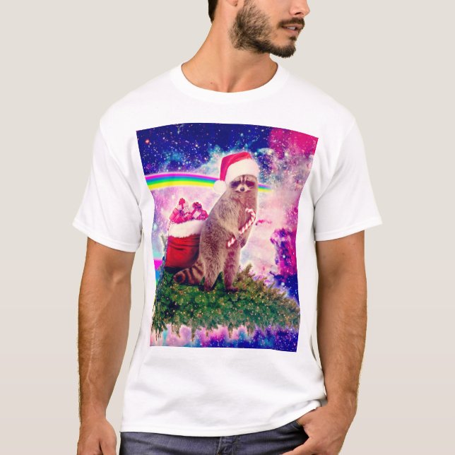 Christmas Tree Astro Racoon T-Shirt (Front)