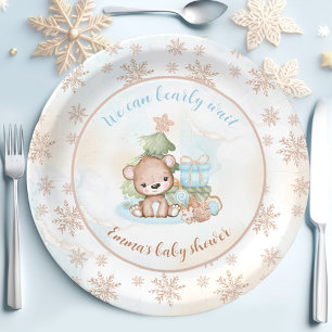 Christmas Tree Baby Bear Boy Baby Shower  Paper Plate