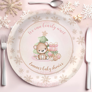 Christmas Tree Baby Bear Girl Baby Shower  Paper Plate