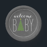 Christmas Tree Baby Shower - Chalk Inspired Paper Plate<br><div class="desc">Baby shower paper plates featuring an illustration of a green Christmas tree with white polka dots incorporated into the word,  "baby."  background is chalkboard inspired.</div>