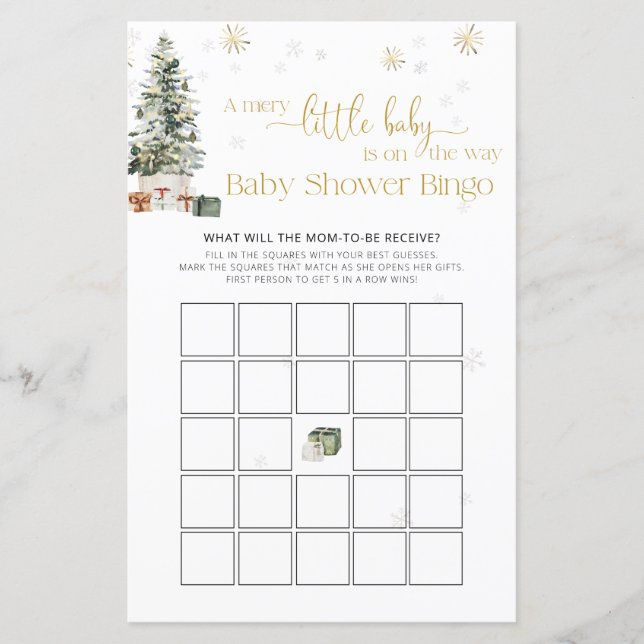 Christmas Tree Baby Shower Game Bingo (Front)