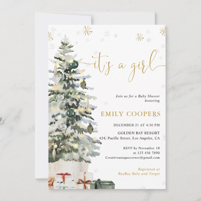 Christmas Tree Baby Shower Invitation (Front)