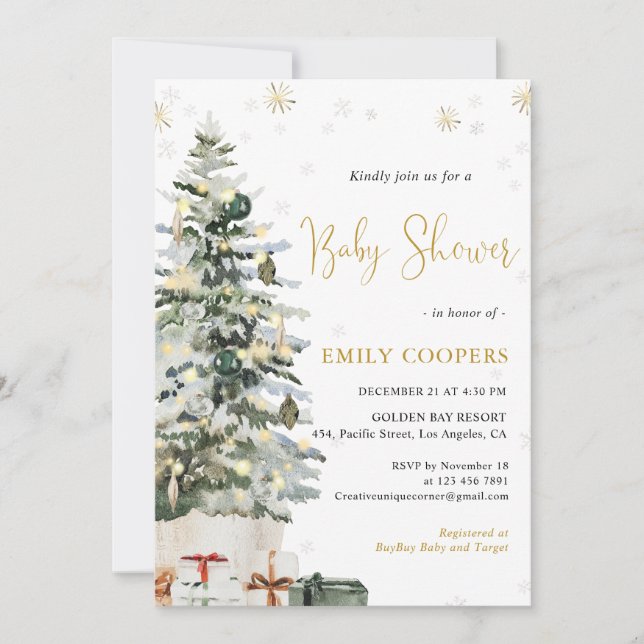 Christmas Tree Baby Shower Invitation (Front)
