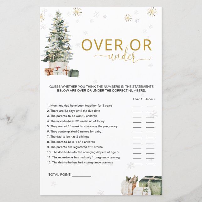 Christmas Tree Baby Shower Over or Under Game (Front)