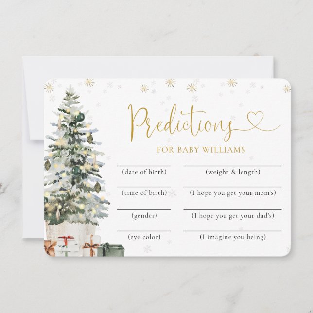 Christmas Tree Baby Shower Predictions Card (Front)