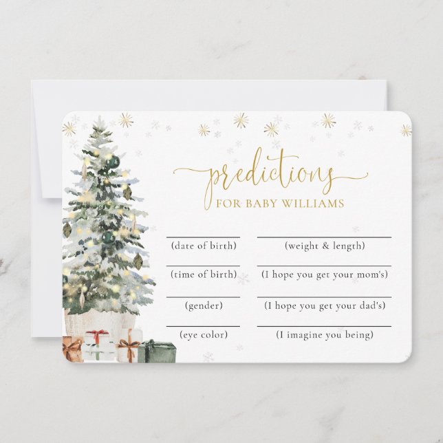Christmas Tree Baby Shower Predictions Card (Front)
