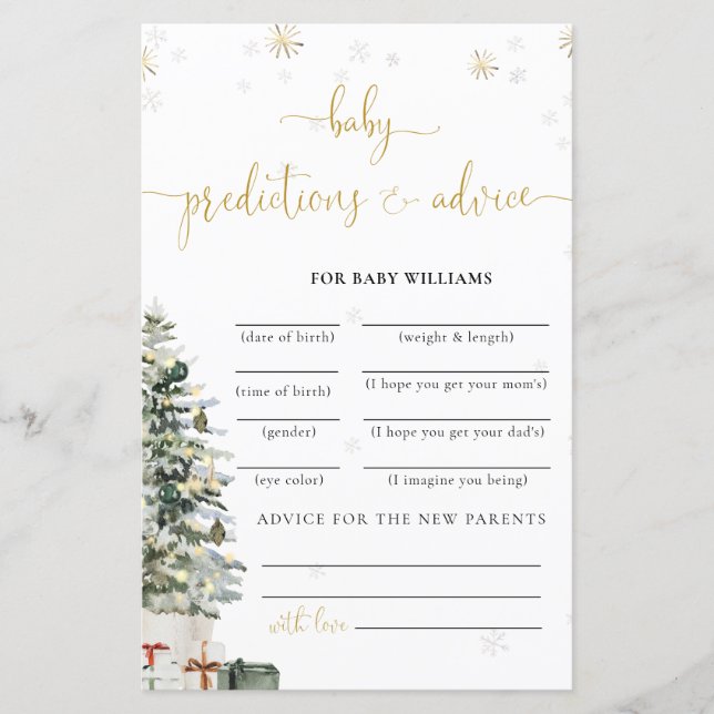 Christmas Tree Baby Shower Predictions Card (Front)