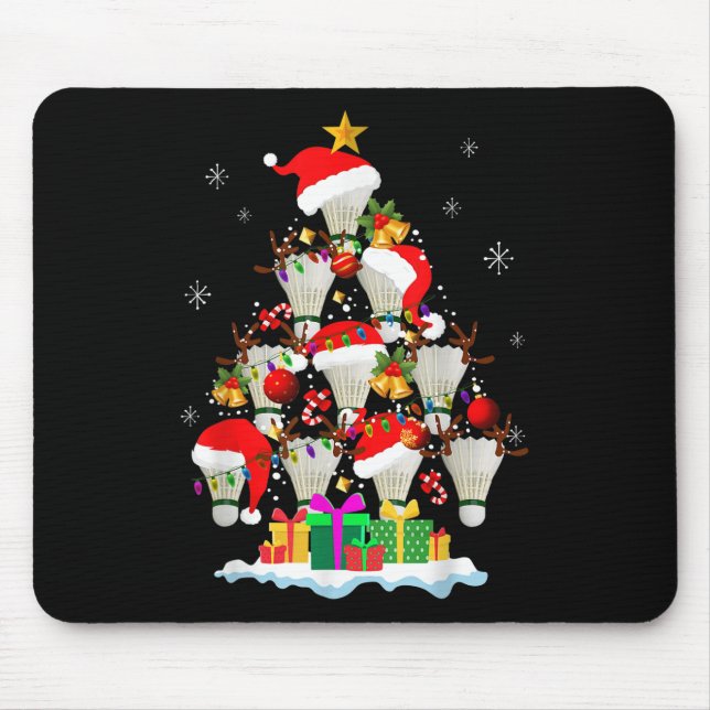Christmas Tree Badminton Ball Santa Hat Funny Xmas Mouse Pad (Front)