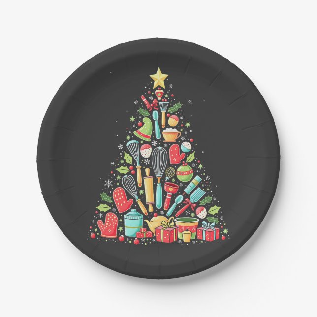 Christmas Tree Baking Chef Cook Xmas  Paper Plate (Front)