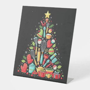 Christmas Tree Baking Chef Cook Xmas Pedestal Sign