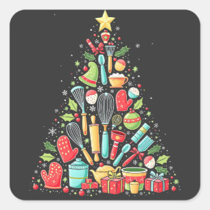 Christmas Tree Baking Chef Cook Xmas Square Sticker
