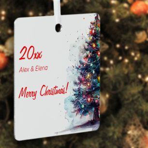 Christmas tree ball snow Metal Square Ornament