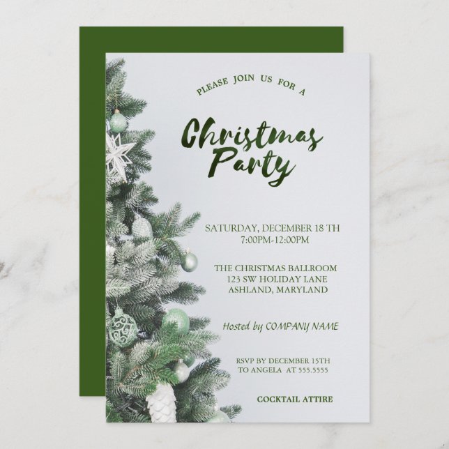 Christmas Tree,Balls,Green Christmas Company Party Invitation (Front/Back)