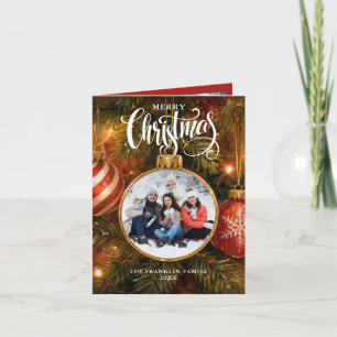 Christmas Tree Baubles Elegant 2 Photo Holiday Card