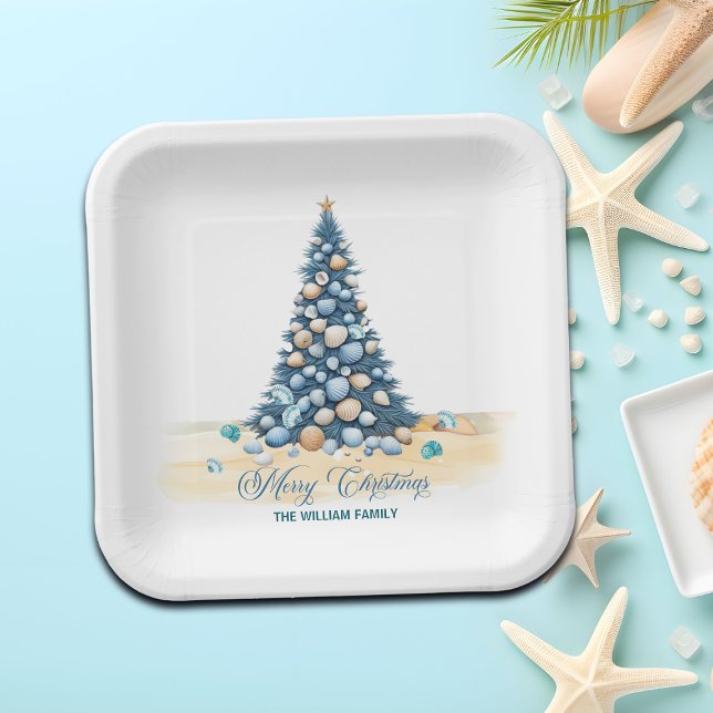 Christmas Tree Beach Merry Christmas Paper Plate (Creator Uploaded)