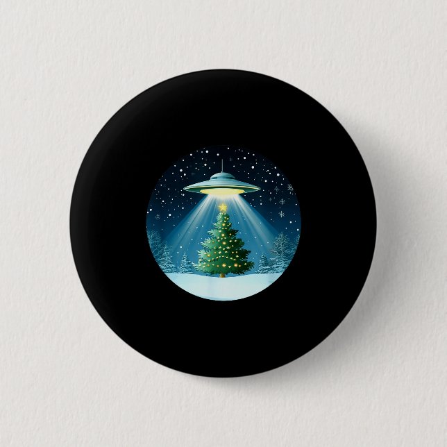 Christmas Tree Beamed By Ufo For Interstellar Holi 6 Cm Round Badge (Front)