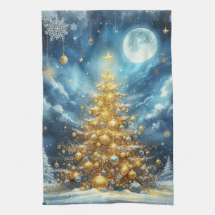 Christmas tree & Beautiful winter scene. Tea Towel