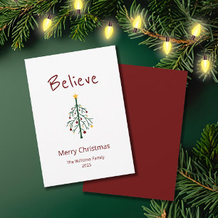 Christmas Tree Believe Santa  Holiday Card