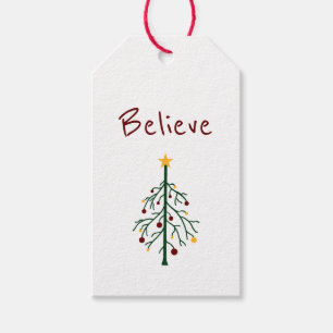 Christmas Tree Believe Santa Typography Gift Tags