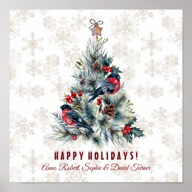 Christmas Tree Berries Holiday Wishes Monogram Poster (Front)