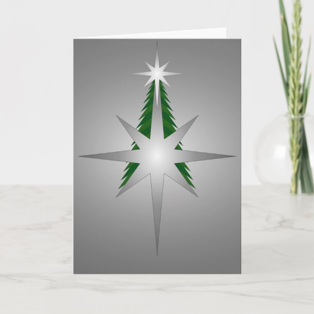 Christmas Tree Bethlehem Star (Silver) Holiday Card (Front)