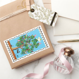 Christmas tree birds Australian Christmas Rectangular Sticker